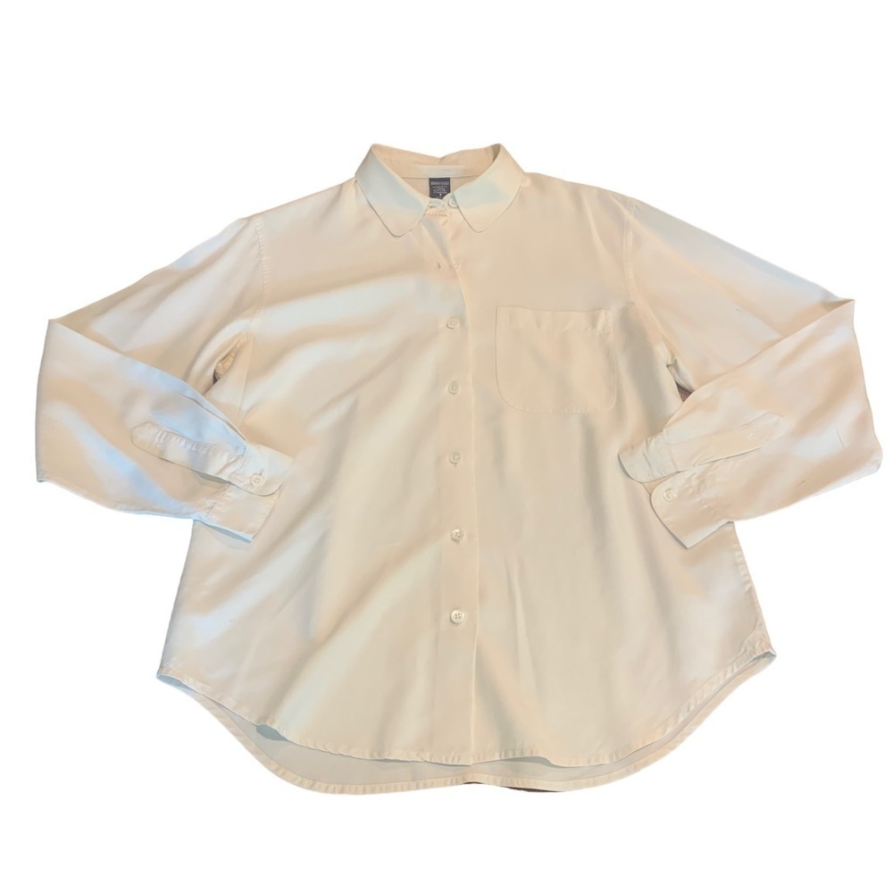 Lands End Women’s Cream Button Up Long Sleeve Silk Shirt Size 8